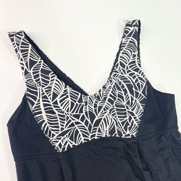 Lululemon Tank Top Women's 8 Black White Hustle And Bustle Athletic Cinch Hem - Picture 3 of 10